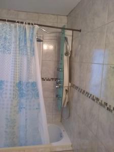 乌斯怀亚AzulTDF C的带淋浴和浴帘的浴室