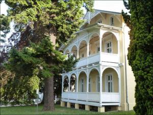奥斯特巴德·哥伦Villa Granitz - Ferienwohnung 45463的一座黄色和白色的大房子,有一棵树