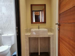Maratua AtollSienna Resort的一间带水槽、卫生间和镜子的浴室