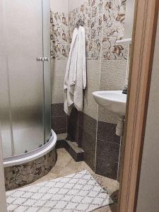 利沃夫Apart27的带淋浴和盥洗盆的浴室