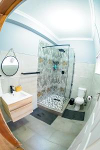 彼得马里茨堡Mdumela Stays 2 Bedroom Modern City Apartment的带淋浴、水槽和卫生间的浴室
