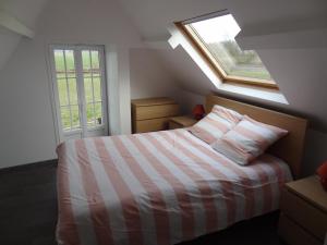 Grainville-YmauvilleGîte de l Alouette (3 Etoiles)的一间卧室设有一张床和两个窗户。