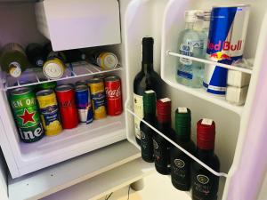 萨拉热窝Hedonist Spa Apartment的装满大量酒的冰箱