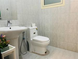 阿布扎比Luxury private Studio apartment close to Airport的浴室配有白色卫生间和盥洗盆。