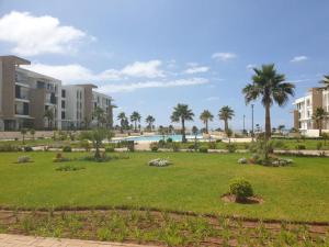 塞拉Superbe appartement vue sur mer的棕榈树公园和游泳池