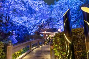东京新高轮格兰王子大饭店(Grand Prince Hotel Shin Takanawa)的公园里一条蓝光的走道