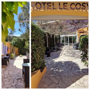 圣艾格夫Le Cosy的两张酒店树枝的照片,带露台
