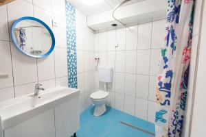 皮兰Sailing House Piran的一间带卫生间、水槽和镜子的浴室