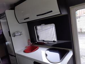 布罗克斯本Easicampers Edinburgh的一间带水槽和微波炉的小厨房