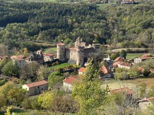 Saint-VidalL'Estampille的山丘上一座带城堡的小城镇