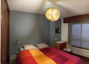 拉科鲁尼亚Apartamento zona Ria do Burgo的一间卧室配有一张带彩色毯子的床