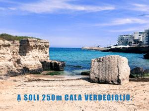 莫诺波利La casa del Gabbo的两块大岩石在水面上的海滩