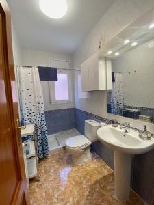 马尔格莱特德玛Atico duplex en Malgrat de Mar的一间带卫生间和水槽的浴室