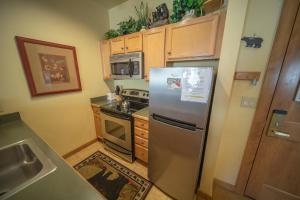 基斯通Arapahoe Lodge 8116的厨房配有不锈钢冰箱和炉灶。