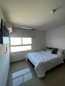 哥伦比亚港apartamento barranquilla villa campestre!的一间卧室设有一张大床和窗户
