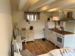 斯特伦斯塔德Guest House Stare的一间带冰箱和水槽的小厨房