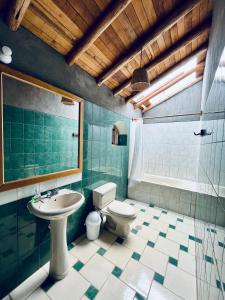 乌鲁班巴Kinsapacha Eco Lodge Farm的一间带卫生间和水槽的浴室
