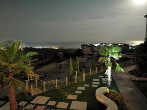 马尼尔瓦Seaside Serenity - Stylish Apartment with Spectacular Views的享有夜间棕榈树公园的景色