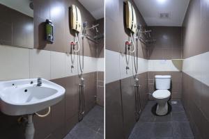 黑风洞Hotel Inap的浴室设有水槽和卫生间,两幅图片