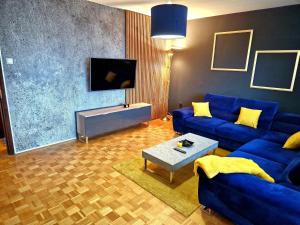 科普里夫尼察Stan na dan Koprivnica-Comfort的客厅配有蓝色的沙发和电视