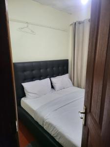 纳库鲁G&G Homes Ngala Nakuru的一张带黑色床头板和白色枕头的床