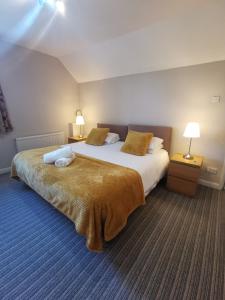 奥斯顿菲尔德Newton House的酒店客房设有两张床和两盏灯。