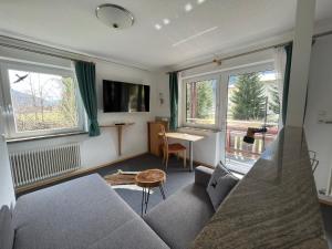 马尔尼茨Apartments Hohenberger的带沙发、桌子和窗户的客厅