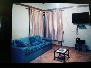 费德拉西翁Casa cabaña juanita的客厅配有蓝色的沙发和电视