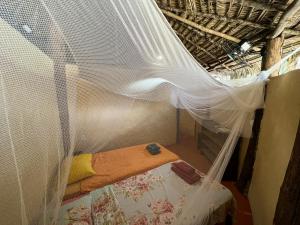 莫雷雷Hostel Moreré的一间卧室配有一张带蚊帐的床