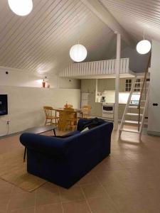 科尔莫登Kalkugnsvägen的客厅配有蓝色的沙发和桌子