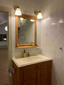 科尔莫登Kalkugnsvägen的一间带水槽和镜子的浴室