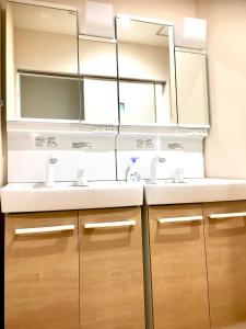 大阪Guest House Kirara - Vacation STAY 88539的浴室设有2个水槽和镜子