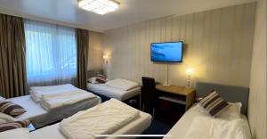 盖布利茨奥地利酒店的酒店客房设有三张床和一台墙上的电视。