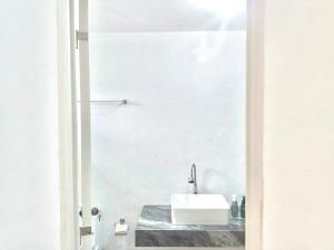 BatuanJazz Ferme Inn Batuan Bohol的白色的浴室设有水槽和镜子