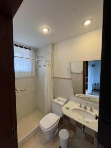 伊塔蒙蒂Hotel São Gotardo的浴室配有卫生间、盥洗盆和淋浴。