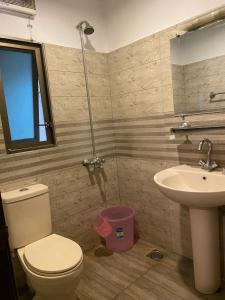 伊斯兰堡Entire One Bedroom Furnished Apartment的一间带卫生间和水槽的浴室