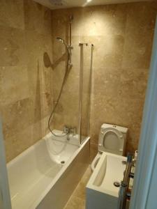 伦敦Luxury Penthouse Apartment ( Private Gated)的带浴缸、卫生间和淋浴的浴室。