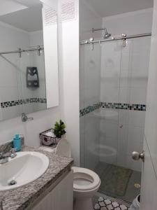 吉拉尔多特AQUAVALE - Apartamento Vacacional en Girardot的带淋浴、卫生间和盥洗盆的浴室
