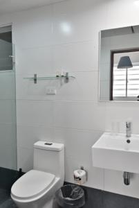 Los PradosPalmer Suites的白色的浴室设有卫生间和水槽。