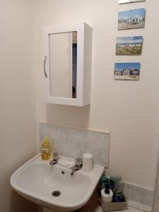 贝克斯希尔Lovely 1-bedroom flat within minutes from the beach!的浴室设有白色水槽和镜子