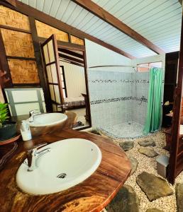 乌图罗阿Te Fare Manulani的一间带水槽和淋浴的浴室