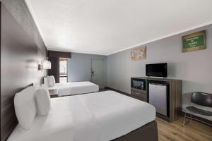 奥斯汀洛奇伊克诺汽车旅馆的酒店客房设有两张床和电视。