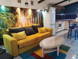 扎达尔KiMano Apartmans的客厅配有黄色的沙发和桌子