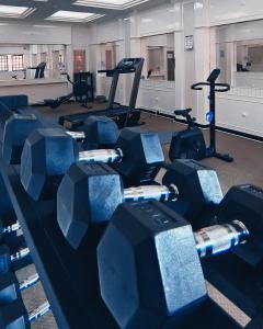 金马仑高原草莓园度假酒店的健身房,有几排跑步机和机器