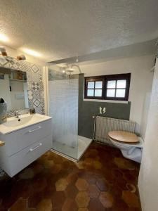 Saint-Sauveur-sur-ÉcoleMaison à proximité de Barbizon / Fontainebleau / A6的浴室配有卫生间、盥洗盆和淋浴。