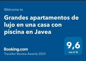 MontgoGrandes apartamentos de lujo en una casa con piscina en Javea的带有aedespapyrusquezquezcyrusu的手机的截图