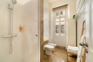 萨尔堡Alcácer Flat的白色的浴室设有卫生间和淋浴。