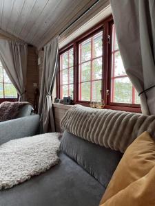 诺托登Bromlebu的卧室设有窗户、沙发和地毯。