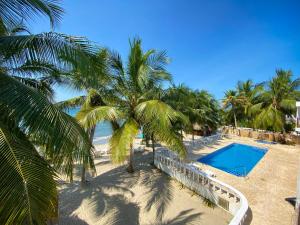 托卢科斯塔琳达酒店的棕榈树和海滩上的游泳池