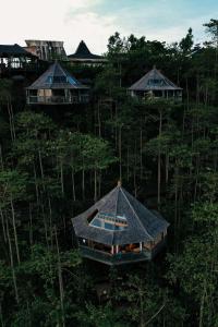 姆杜克Munduk Heaven Luxury Villas的森林中房屋的空中景观